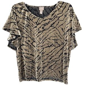 Chicos Velvet Burnout Tiger Print Flutter Sleeve V-Neck Blouse Sz 0/S Whimsigoth